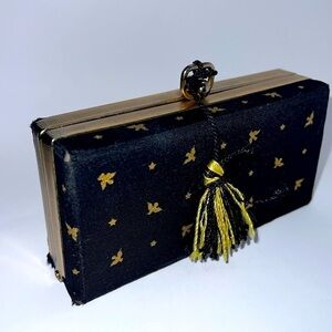 Vintage 60s Belding Corticelli Gold & Black Structured Brocade Box Clutch Case